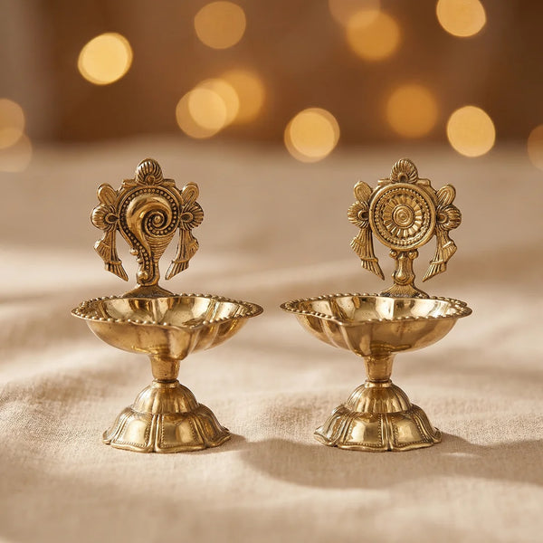 Swaha Brass Shankh Chakra Deepam (Pair)