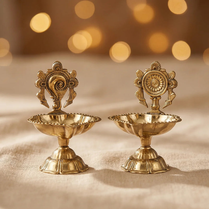 Swaha Brass Shankh Chakra Deepam (Pair)