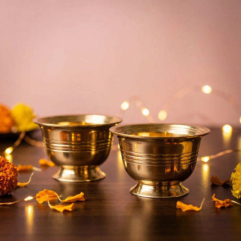 Brass Kumkum | Turmeric | Chandan | Puja Bowl (2 Pcs) | Swaha