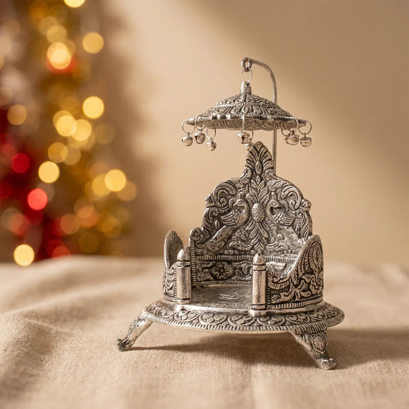 Singhasan | Round Silver Color Singhasanam For God Idols | Home Puja and Decoration | Swaha