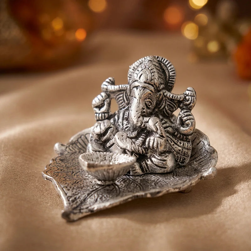Pipal Leaf Ganesha Idol with Diya Holder|  Ganapathi Sculpture | Home Decorations | Swaha