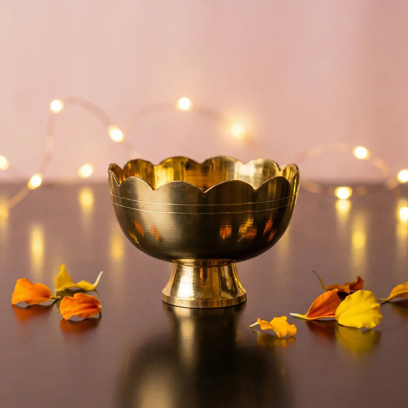 Brass Kamal Bowl | Kumkum | Turmeric | Chandan | Puja Bowl (2 Pcs) | Swaha