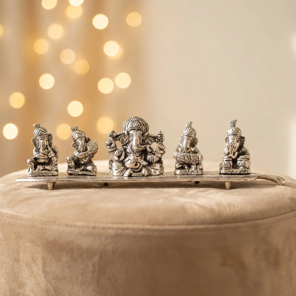5 Musical Ganesha Idols | Set of 5 Ganesha Murthi Statue with Musical Instruments | Home Decorations | Swaha