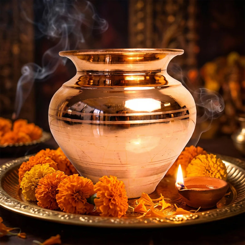 Pure Copper Kalash | chombu | Kalash Lota For Puja in Home and Temple | Hold 700ml of Water | Swaha