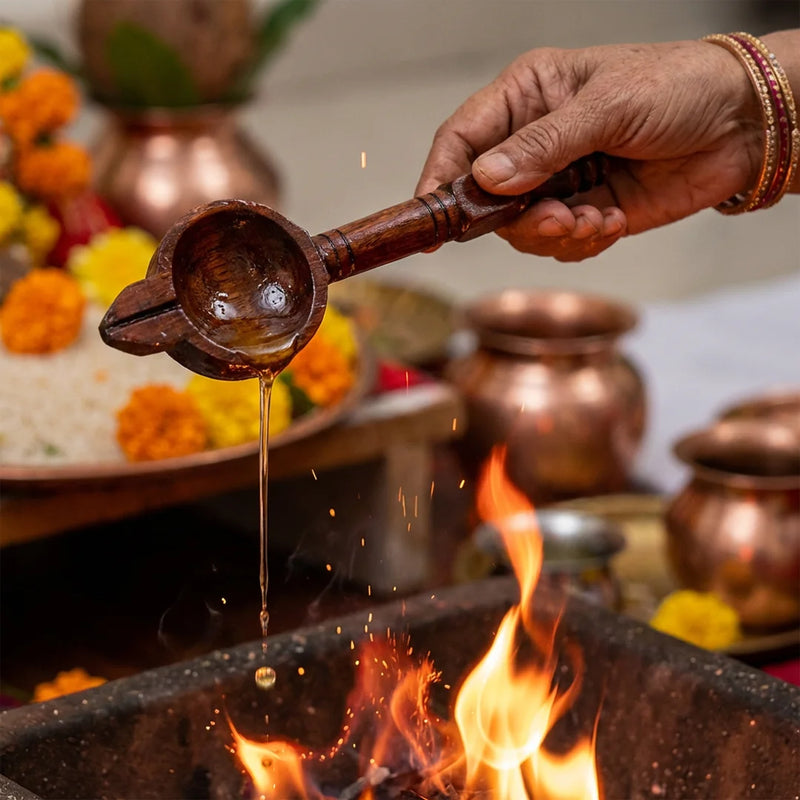Wooden Havan Spoon | Dark Brown Color Sruba & Sruchi Homam Spoons | Swaha