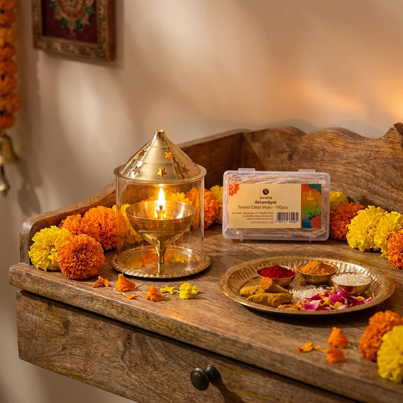 Udupi Lamp 20ml & Akhand Jyoth Wicks | Swaha