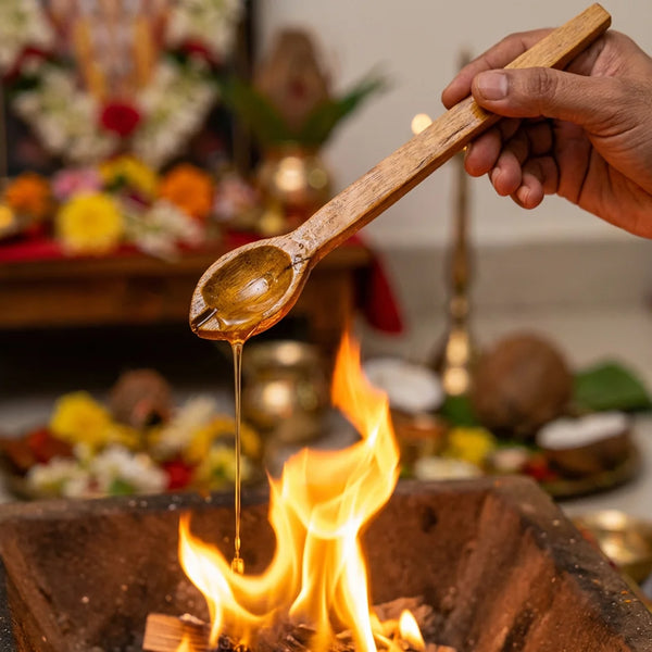 Wooden Havan Spoon | Light Brown Color Sruba & Sruchi Homam Spoons | Swaha