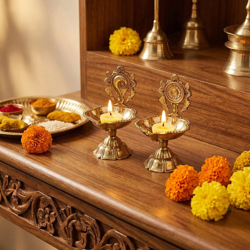 Swaha Brass Shankh Chakra Deepam (Pair)