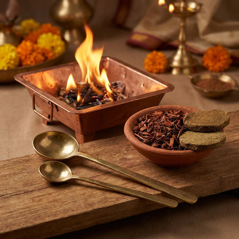 Havan Kit (Mud Plate - 1, Havan Samagri - 50 GMS, Cow Dung Cake - 8pcs) | Bring an Positive Energy from Your Pooja | Swaha