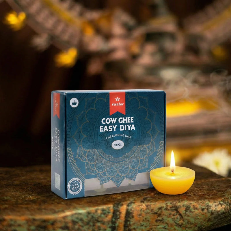 Cow Ghee Diya Wicks | 60mins Burning Time - Combo Pack of 3 | Swaha