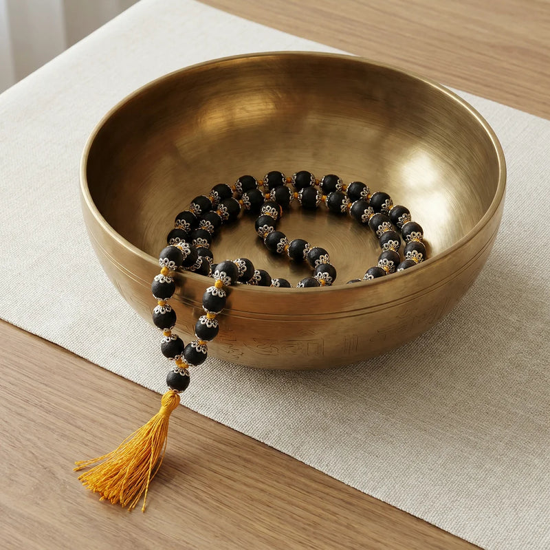 Karungali Mala with Silver Metal Cap 54  + 1 beads (Size 7 - 8mm) | Swaha