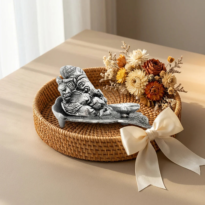 Pipal Leaf Ganesha Idol with Diya Holder|  Ganapathi Sculpture | Home Decorations | Swaha