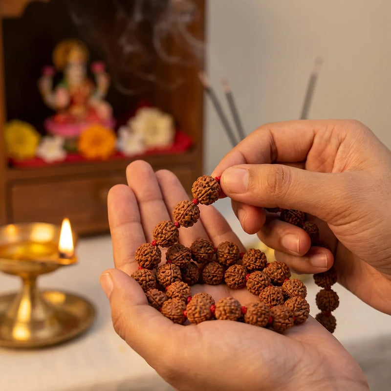 5 Mukhi Rudraksha Mala | Original 108 + 1 Beads | Swaha