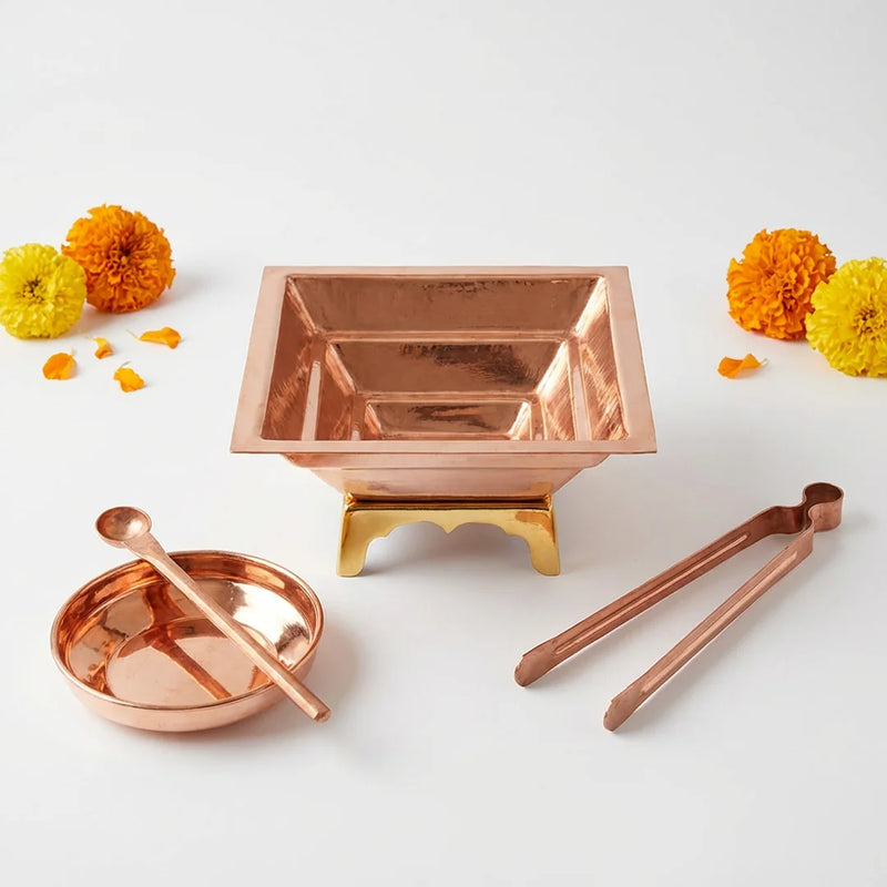Havan Kund Set For Home | Havan Kund , Havan Kund Stand, Copper Aachamani Spoon, Plate, chimta | Swaha