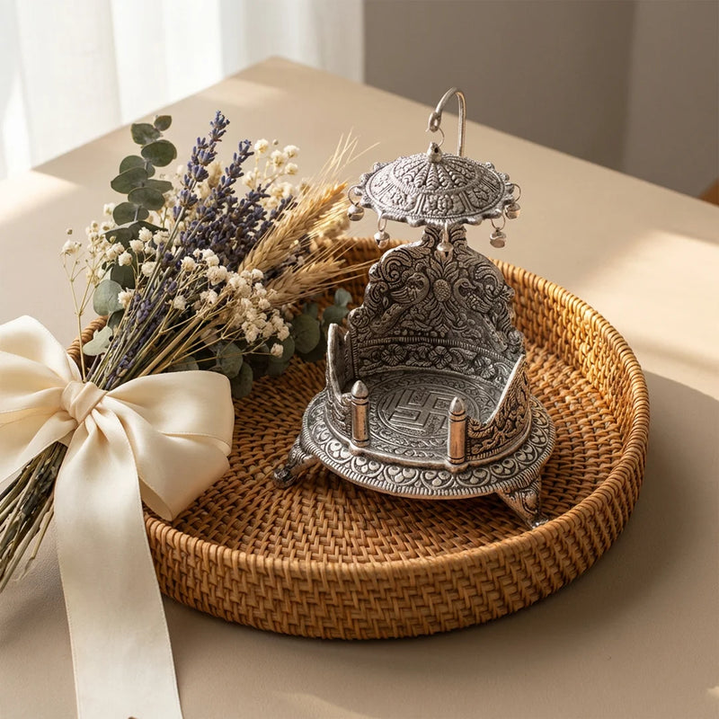 Singhasan | Round Silver Color Singhasanam For God Idols | Home Puja and Decoration | Swaha