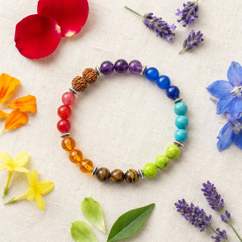 7 Chakra Bracelet | Natural Lab Certified Rudraksha Beads & Gemstones Bracelet For Men & Women | Swaha