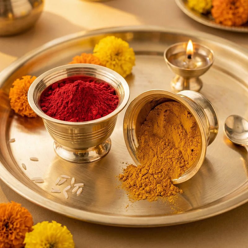 Brass Kumkum | Turmeric | Chandan | Puja Bowl (2 Pcs) | Swaha