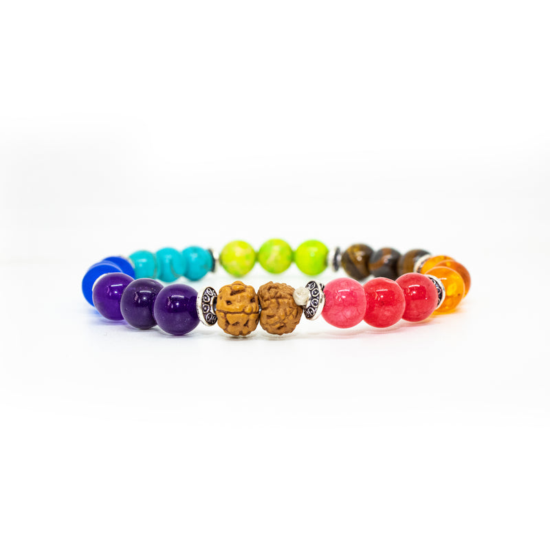 7 Chakra Bracelet | Natural Lab Certified Rudraksha Beads & Gemstones Bracelet For Men & Women | Swaha