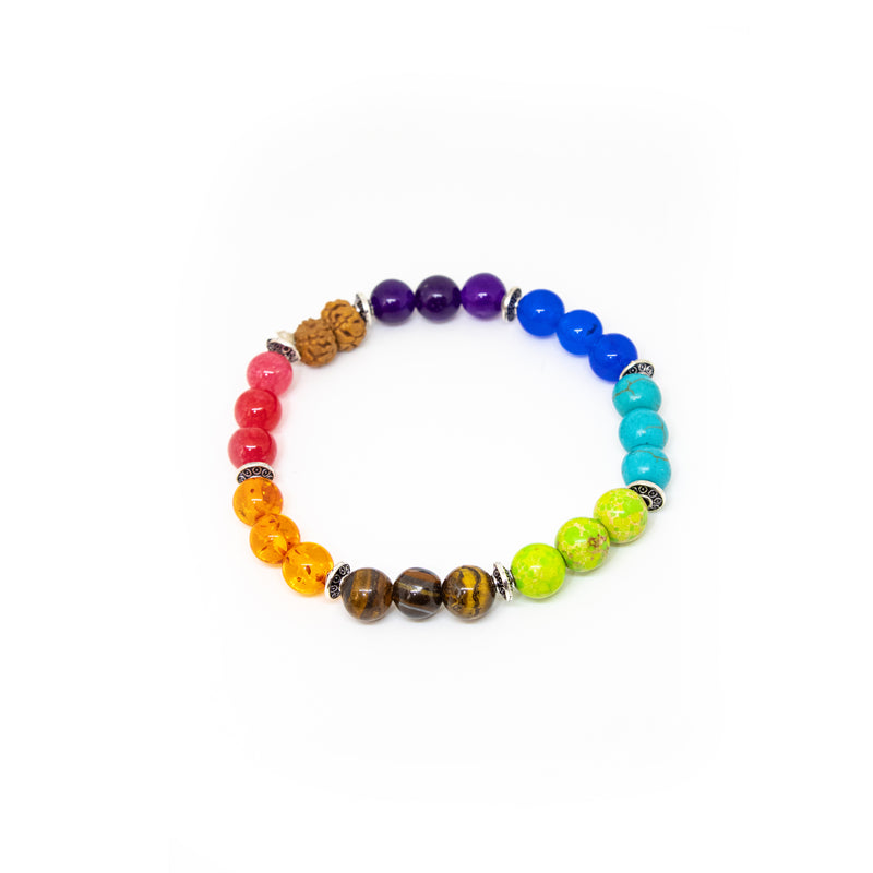 7 Chakra Bracelet | Natural Lab Certified Rudraksha Beads & Gemstones Bracelet For Men & Women | Swaha