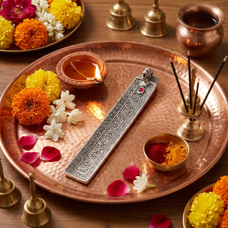 Incense Holder Elephant Square | Silver Color Metal Agarbatti/ Dhoopbatti Holder | Swaha