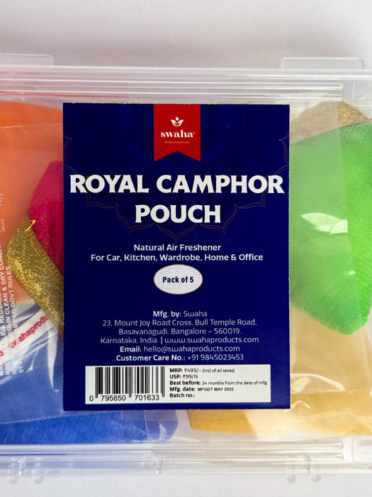 Royal Camphor Pouch (Pack of 5) 100% Organic | Air Freshener for Car, Wardrobe, Office Cabin's, Drawers, Travel Bag & Bathroom Visit the Swaha Store | Swaha