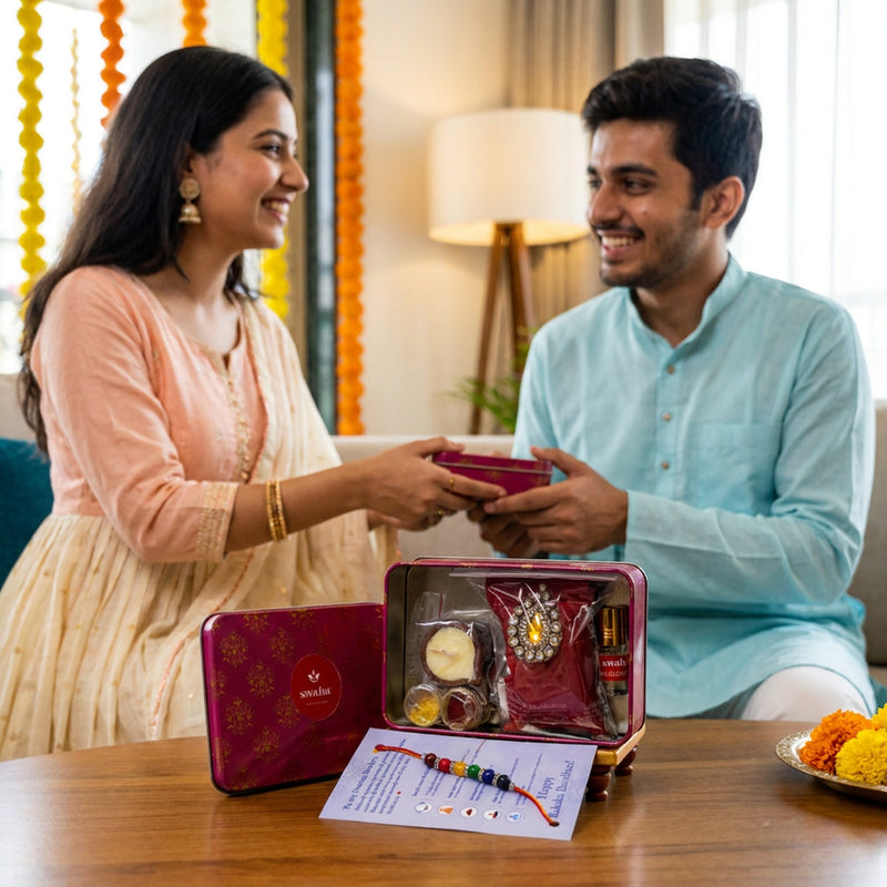 Swaha Rakhi Gift Box - 7 Chakra Rakhi / Evil Eye Rakhi