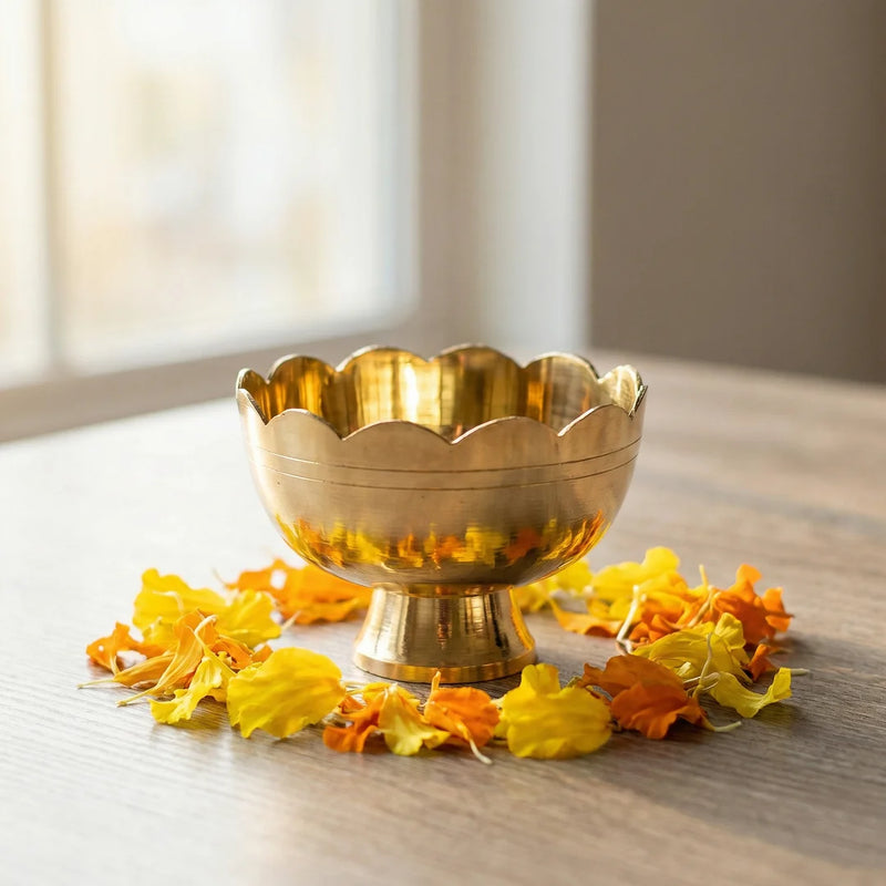 Brass Kamal Bowl | Kumkum | Turmeric | Chandan | Puja Bowl (2 Pcs) | Swaha