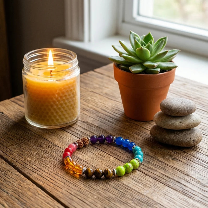 7 Chakra Bracelet | Natural Lab Certified Rudraksha Beads & Gemstones Bracelet For Men & Women | Swaha