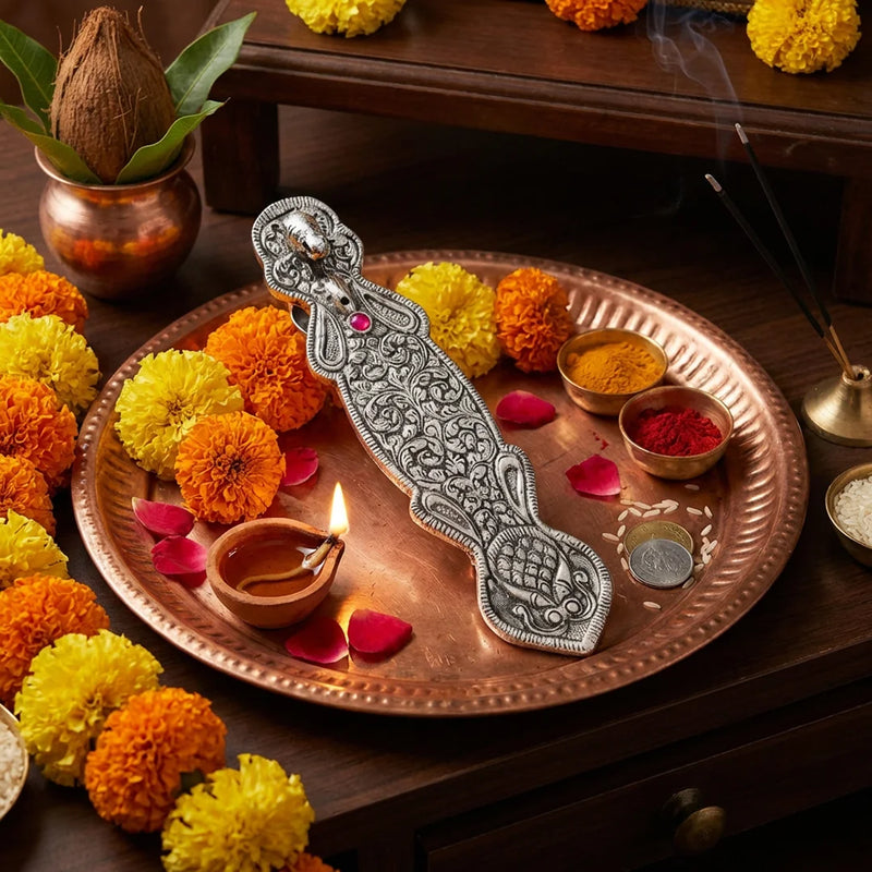 Incense Holder Elephant | Silver Color Metal Agarbatti/ Dhoopbatti Holder | Swaha