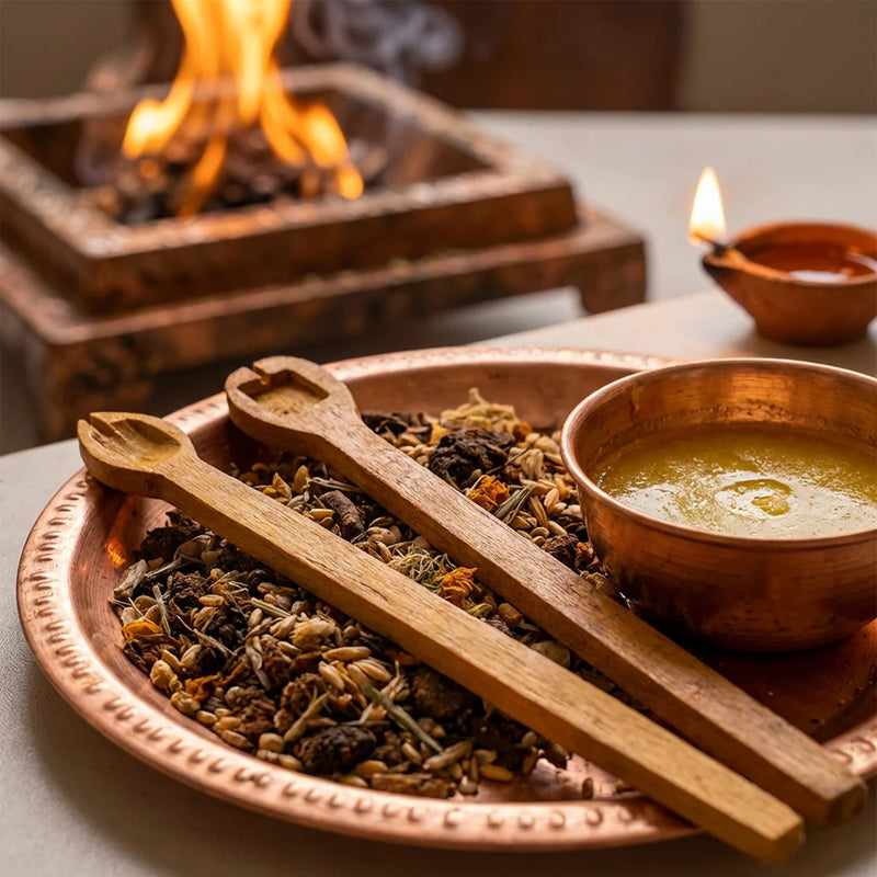 Wooden Havan Spoon | Light Brown Color Sruba & Sruchi Homam Spoons | Swaha