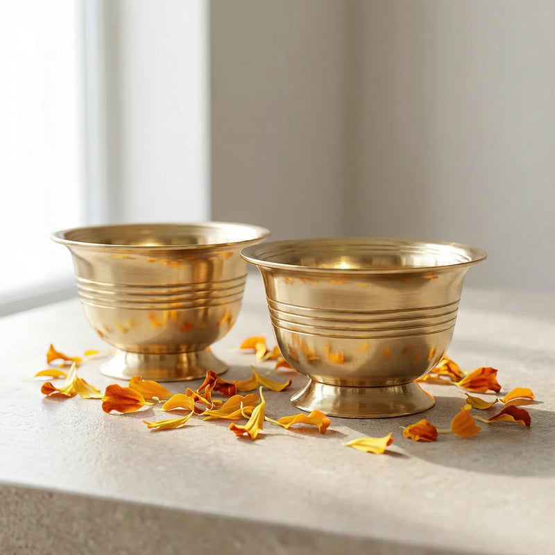 Brass Kumkum | Turmeric | Chandan | Puja Bowl (2 Pcs) | Swaha