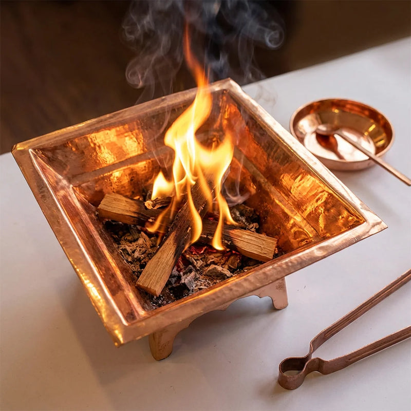 Havan Kund Set For Home | Havan Kund , Havan Kund Stand, Copper Aachamani Spoon, Plate, chimta | Swaha