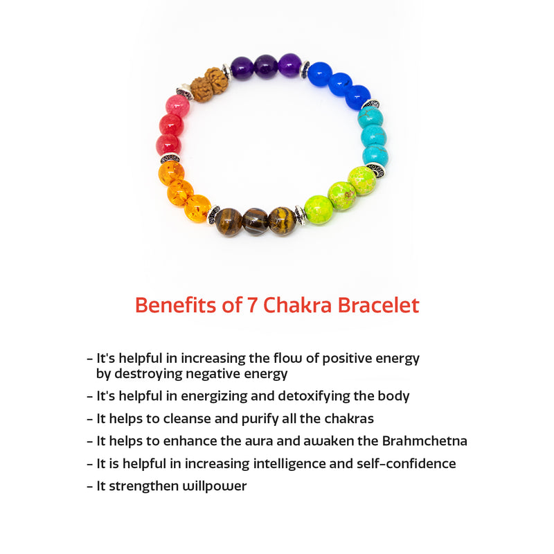 7 Chakra Bracelet | Natural Lab Certified Rudraksha Beads & Gemstones Bracelet For Men & Women | Swaha