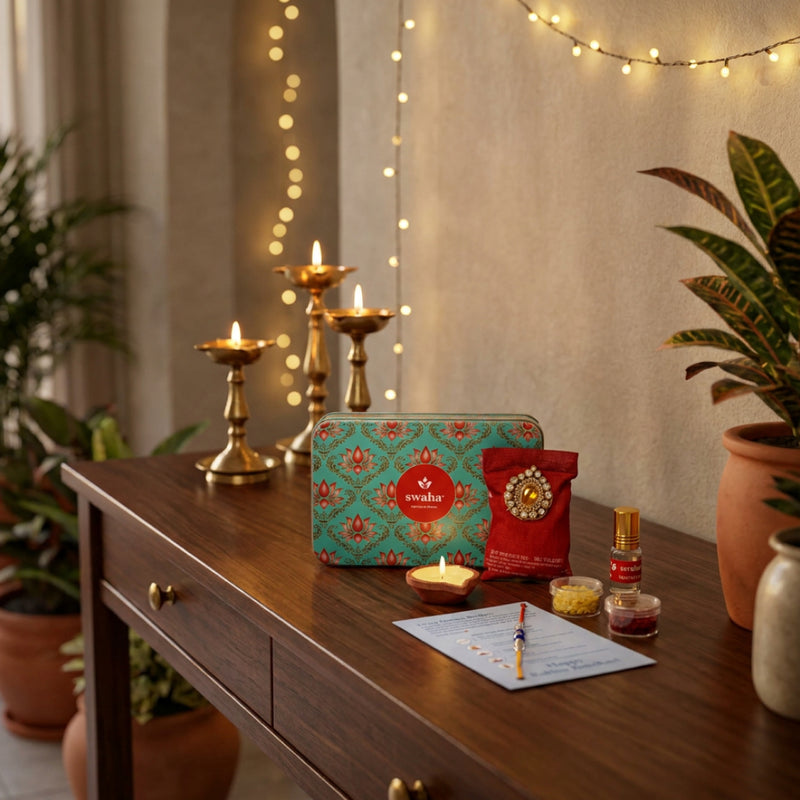 Swaha Rakhi Gift Box - 7 Chakra Rakhi / Evil Eye Rakhi