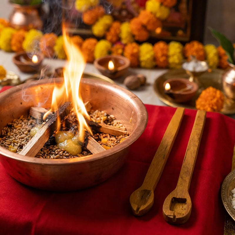 Wooden Havan Spoon | Light Brown Color Sruba & Sruchi Homam Spoons | Swaha