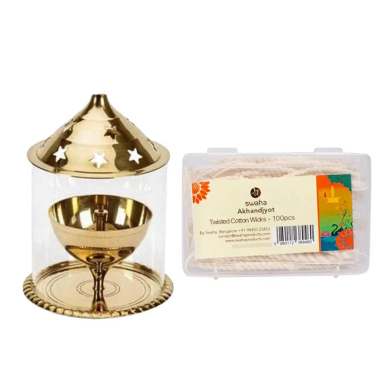 Udupi Lamp 30ml & Akhand Jyoth Wicks | Swaha
