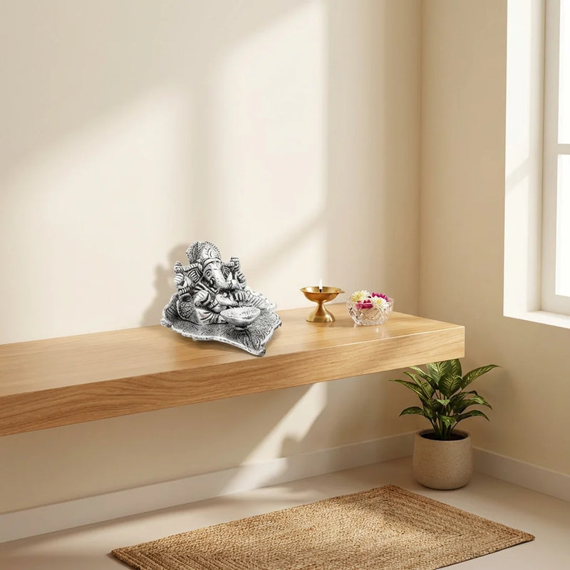 Pipal Leaf Ganesha Idol with Diya Holder|  Ganapathi Sculpture | Home Decorations | Swaha