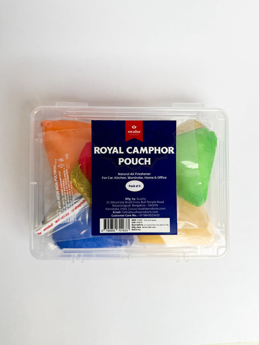 Royal Camphor Pouch (Pack of 5) 100% Organic | Air Freshener for Car, Wardrobe, Office Cabin's, Drawers, Travel Bag & Bathroom Visit the Swaha Store | Swaha