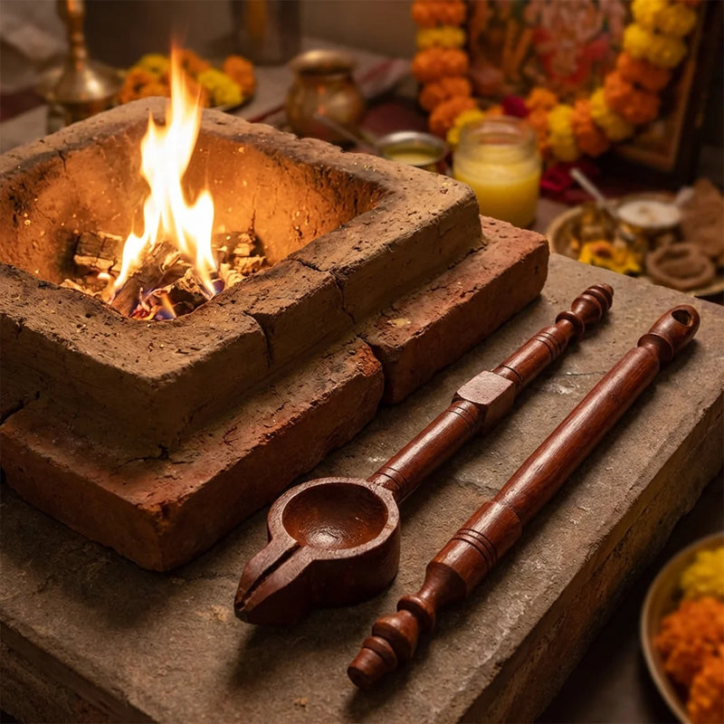 Wooden Havan Spoon | Dark Brown Color Sruba & Sruchi Homam Spoons | Swaha