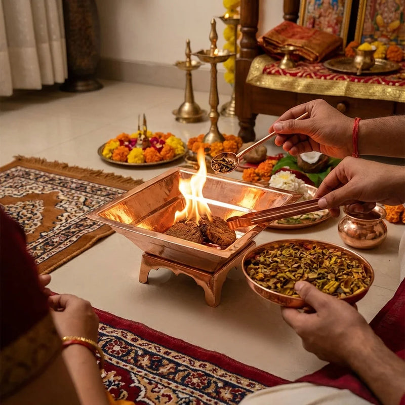 Havan Kund Set For Home | Havan Kund , Havan Kund Stand, Copper Aachamani Spoon, Plate, chimta | Swaha