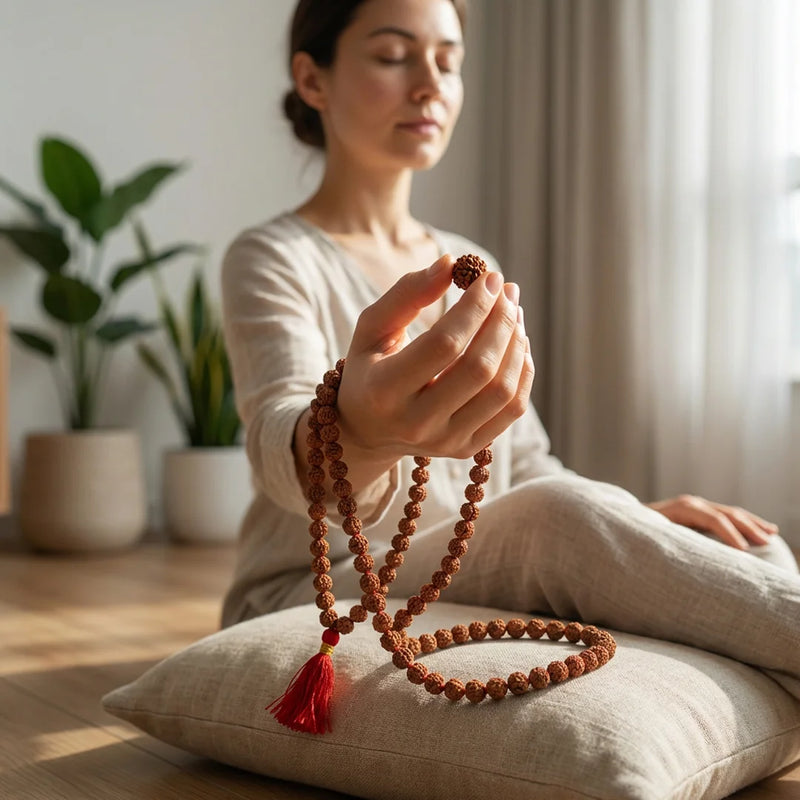 5 Mukhi Rudraksha Mala | Original 108 + 1 Beads | Swaha
