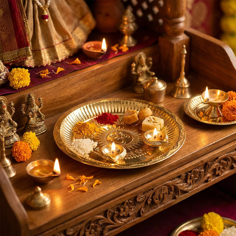 Brass Aarti Plate with a Pair of Kubera Deepa| Daily Pooja Products | Swaha