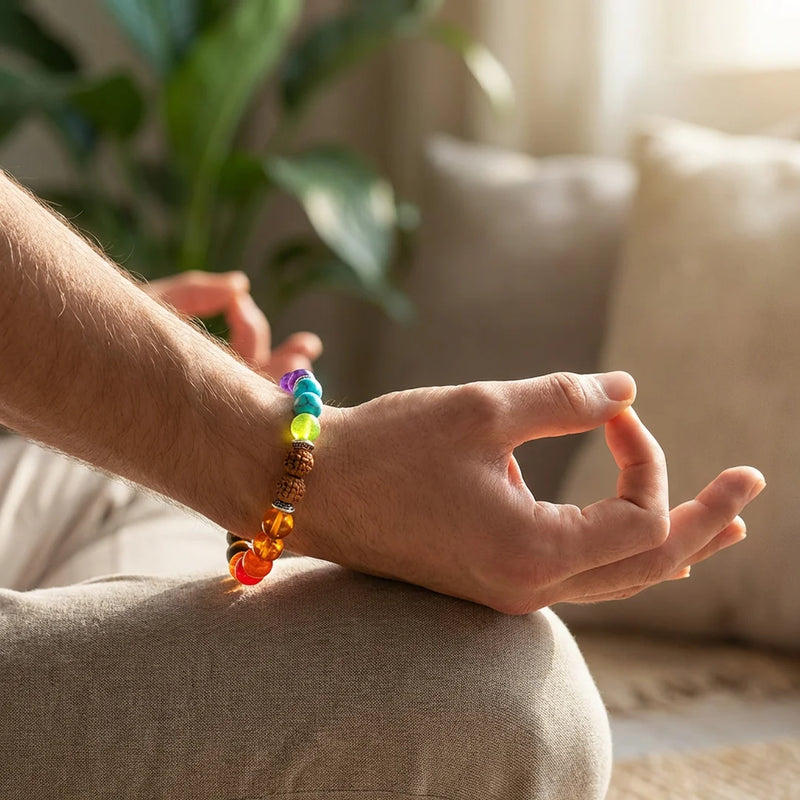 7 Chakra Bracelet | Natural Lab Certified Rudraksha Beads & Gemstones Bracelet For Men & Women | Swaha