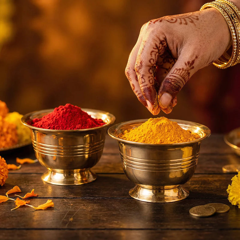 Brass Kumkum | Turmeric | Chandan | Puja Bowl (2 Pcs) | Swaha