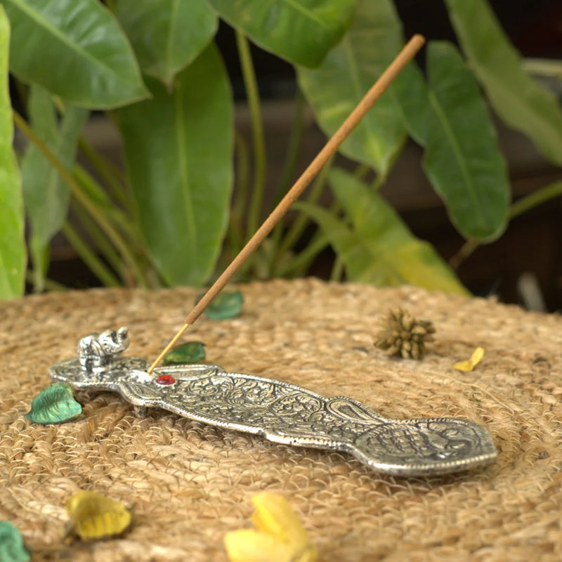 Incense Holder Elephant | Silver Color Metal Agarbatti/ Dhoopbatti Holder | Swaha