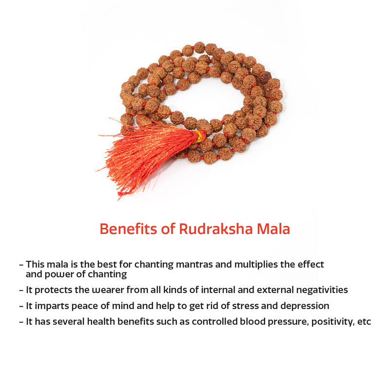 5 Mukhi Rudraksha Mala | Original 108 + 1 Beads | Swaha
