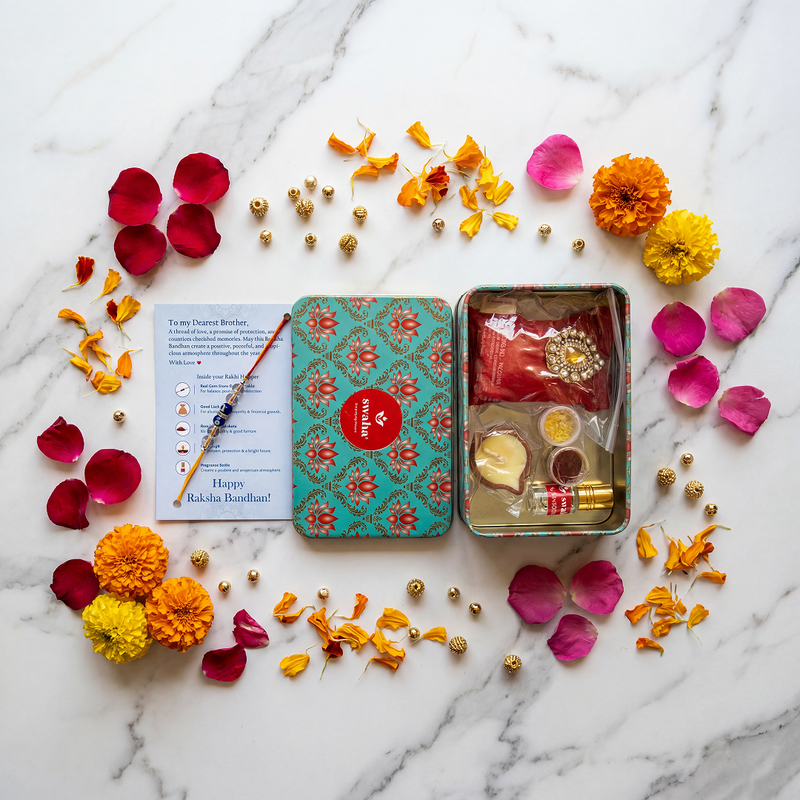 Swaha Rakhi Gift Box - 7 Chakra Rakhi / Evil Eye Rakhi