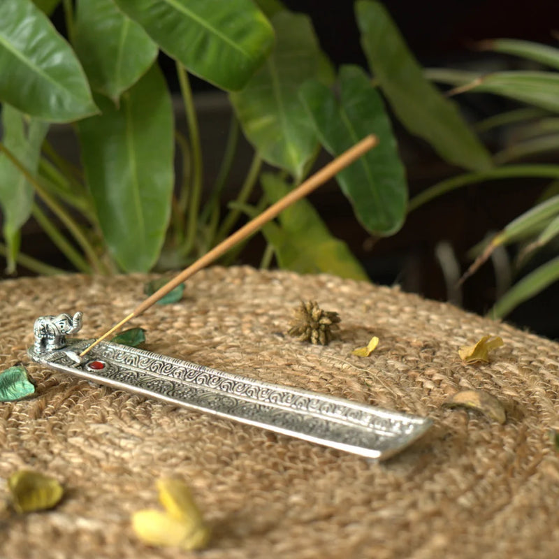 Incense Holder Elephant Square | Silver Color Metal Agarbatti/ Dhoopbatti Holder | Swaha