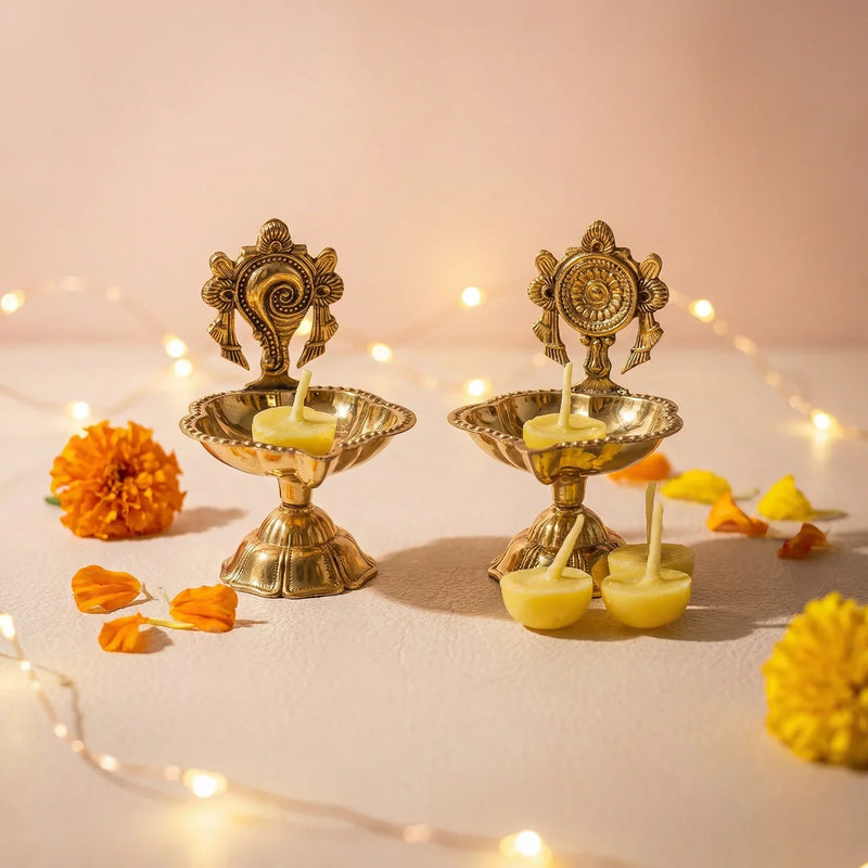 Swaha Brass Shankh Chakra Deepam (Pair)