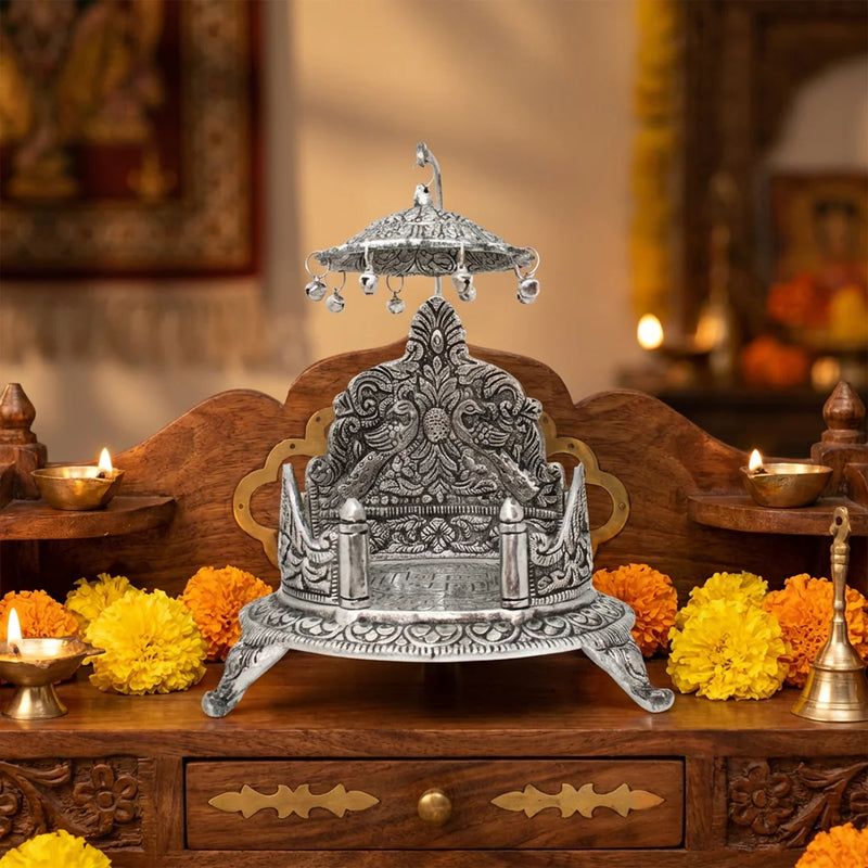 Singhasan | Round Silver Color Singhasanam For God Idols | Home Puja and Decoration | Swaha